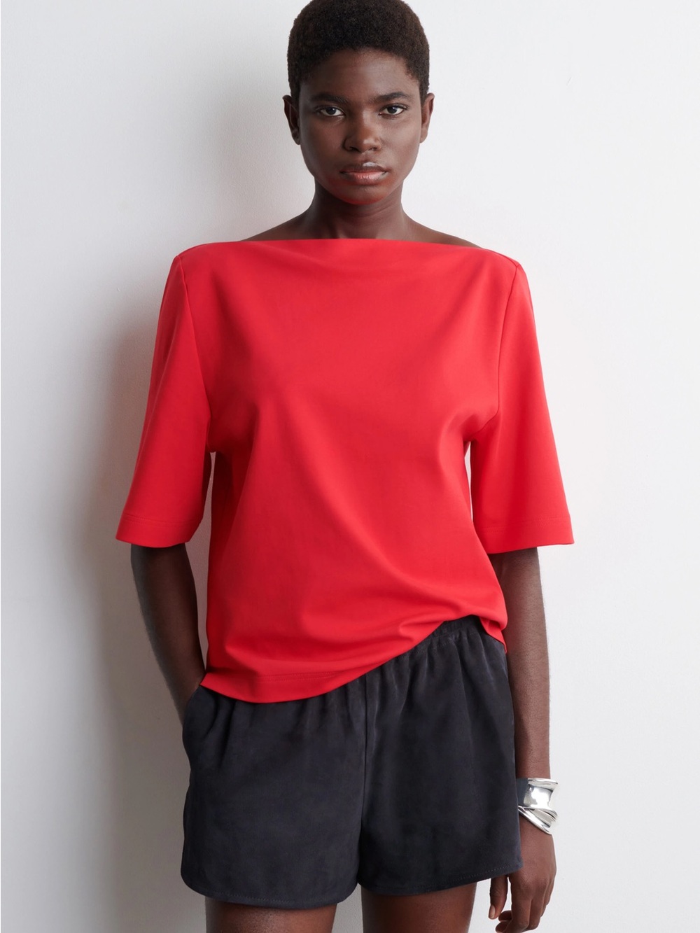 COS Red Boat-Neck Cotton Top